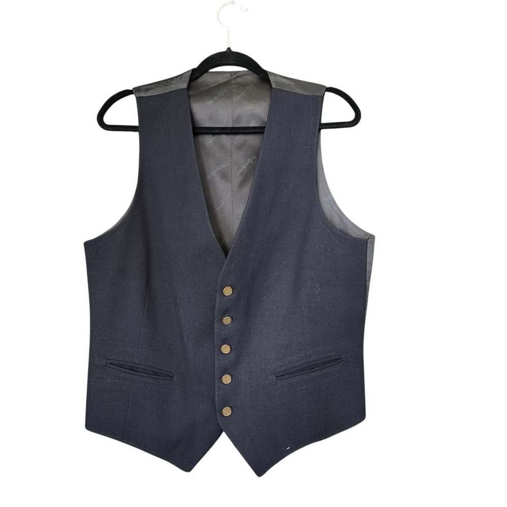 Vtg YSL Yves Saint Laurent Suit Vest Mens M Navy Blue 90s Waistcoat Gold Button